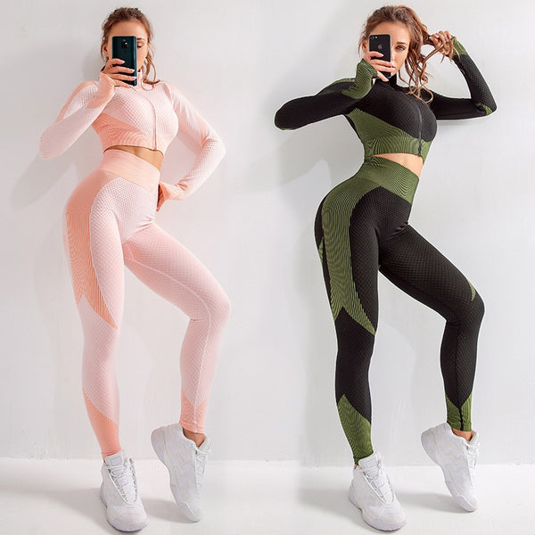 Seamless Women Yoga Sets Female Sport Gym Suits Wear Running Clothes Women Fitness Sport Gym Set Women Long Sleeve Yoga Clothing ZopiStyle