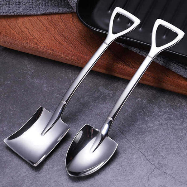 2PCS Set Cute Dessert Spoons Mini Coffee Spoon Shovel Shape Retro Square Head Small Spoon For Ice Cream Metal Stainless Steel ZopiStyle