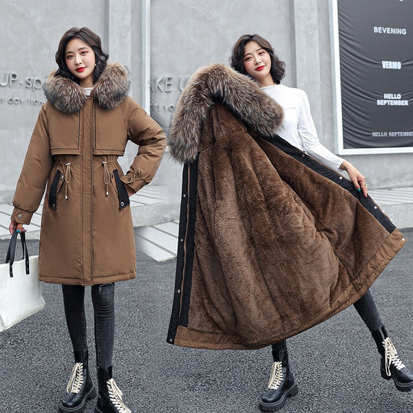 2023 New Fashion Long Winter Coat Women Clothing Wool Liner Hooded Parkas Slim With Fur Collar Warm Winter Jacket Women ZopiStyle