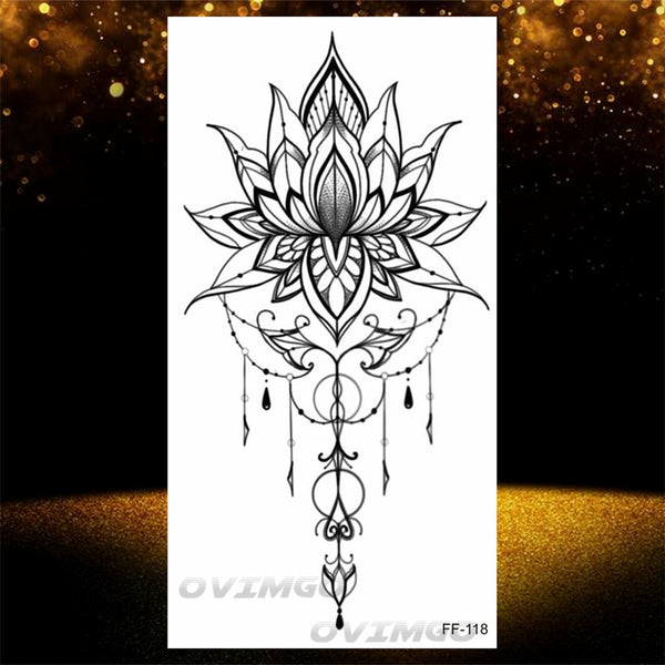 Henna  Lotus Temporary Tattoo For Women Fake Jewelry Chains Black Flower Body Art Abstract Tatoo Sticker Transfer Girl Tattoo ZopiStyle