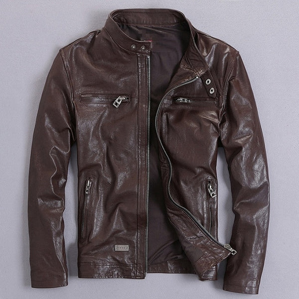 Free shipping.100% soft Sheepskin jacket,fashion men&#39;s genuine leather jacket,classic slim leather coat.plus size.Rider ZopiStyle