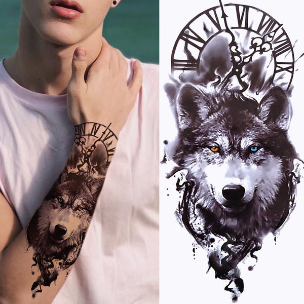 Black Forest Tattoo Sticker For Men Women Children Tiger Wolf Death Skull Temporary Tattoo Fake Henna Skeleton King Animal Tatoo ZopiStyle