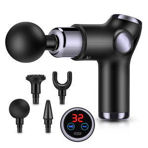 4 Heads 32 Speeds Mini Massage Gun Electric Body Massager Gun LCD Display Body Relaxation Muscle Reliever Pain Relief Vibrator ZopiStyle