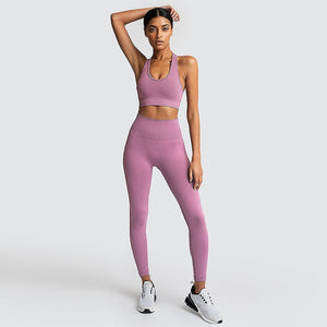 Gym 2 Piece Set Workout Clothes For Women Yoga Set Solid Color Fitness Leggings Sportswear Woman Yoga Wear Sport Bra And Pants ZopiStyle