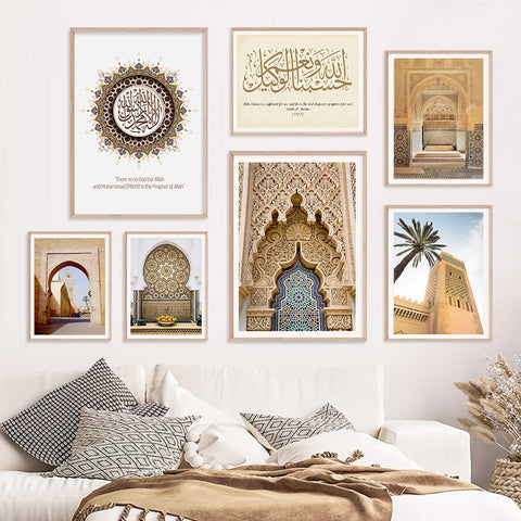 Islamic Calligraphy Astaka Morocco Mosque No God Except Allah Poster Boho Canvas Painting Wall Print Picture Bedroom Home Decor ZopiStyle