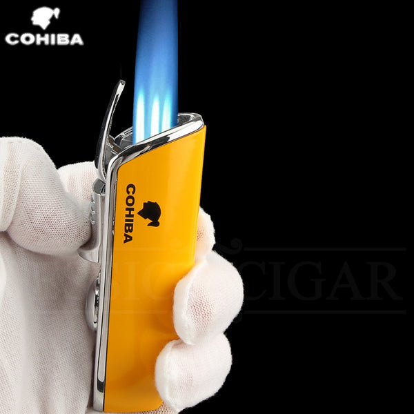 COHIBA 3 Torch Cigar Lighter Metal Snake Mouth Shape Windproof Jet Flame Cigarette Lighters With Cigar Punch Smoking Tool ZopiStyle