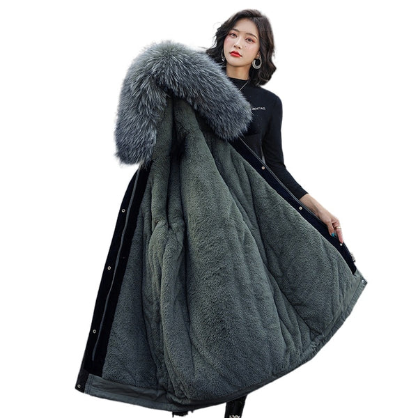 2023 New Fashion Long Winter Coat Women Clothing Wool Liner Hooded Parkas Slim With Fur Collar Warm Winter Jacket Women ZopiStyle