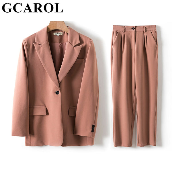 GCAROL Women Blazer And Guard Pants Sets Two Pieces OL Single Breasted Jacket Formal Suit Pleated Trousers Spring Autumn Winter ZopiStyle