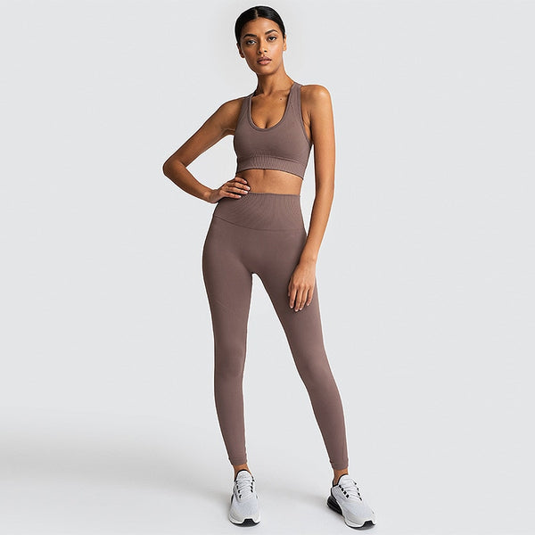 Gym 2 Piece Set Workout Clothes For Women Yoga Set Solid Color Fitness Leggings Sportswear Woman Yoga Wear Sport Bra And Pants ZopiStyle