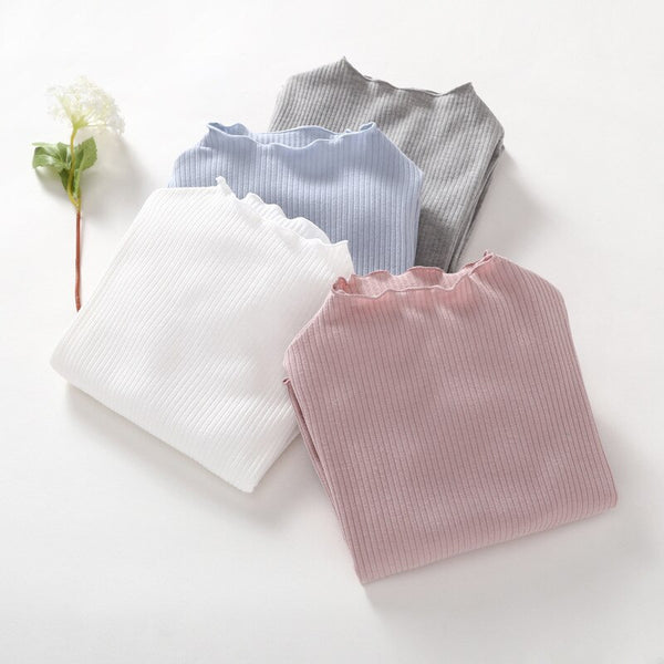 Girls' Cotton T-Shirt 2021 Autumn Children's Long-Sleeve High-neck Warm Bottoming Shirt Baby Kids Clothes Candy Color Tops WTB06 ZopiStyle