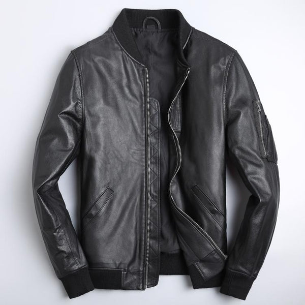 Free shipping.Classic bomber MA-1 leather jacket.men black slim air force cowhide coat.top gun genuine leather clothes.sales ZopiStyle