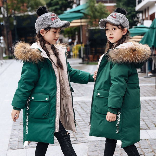 2022 Winter Warm Jackets for Girls Fashion Fur Hooded Children Girls Waterproof Outwear Kids Cotton Lined Parkas ZopiStyle