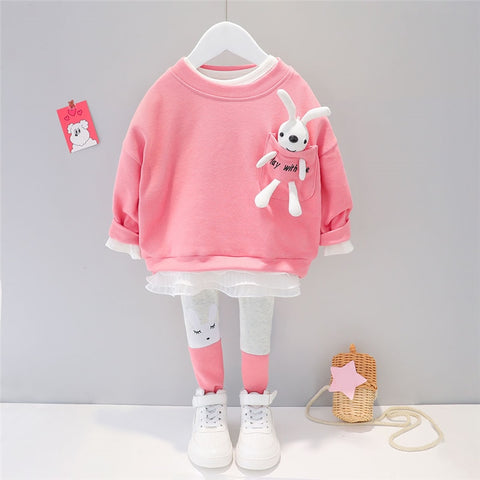 Baby Girls Clothing Sets Kids Casual Clothes Lace Cartoon Rabbit T Shirt Pants Toddler Infant Children Vacation Costume ZopiStyle