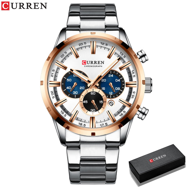 CURREN New Fashion Watches with Stainless Steel Top Brand Luxury Sports Chronograph Quartz Watch Men Relogio Masculino ZopiStyle