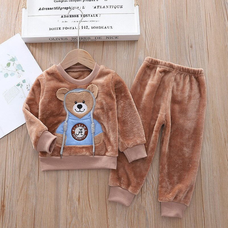 Winter Baby Boys Girls Pajamas Sets 2021 Autumn Fashion Flannel Fleece Clothes Kids Cartoon Bear Sleepwear Children Clothing ZopiStyle