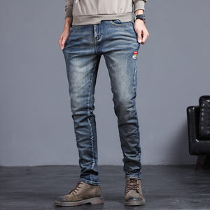 2022 New Spring Autumn Men's Jeans Vintage blue Solid color Elastic Classic Jeans Men Slim Fashion Denim Trousers Male 27-36 ZopiStyle