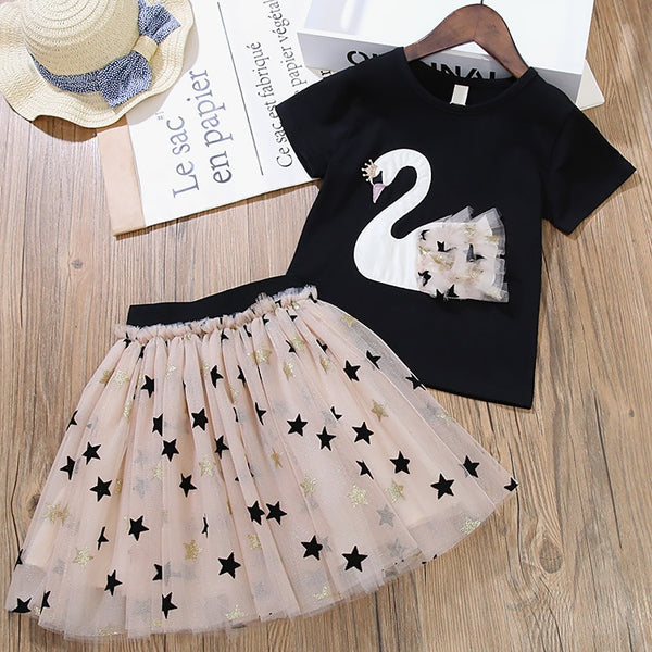 2021 Summer Girls&#39; Clothing Sets Denim Flower Embroidered Lapel Top+Net Yarn Skirt 2PCS Suit Princess Baby Kids Children Clothes ZopiStyle