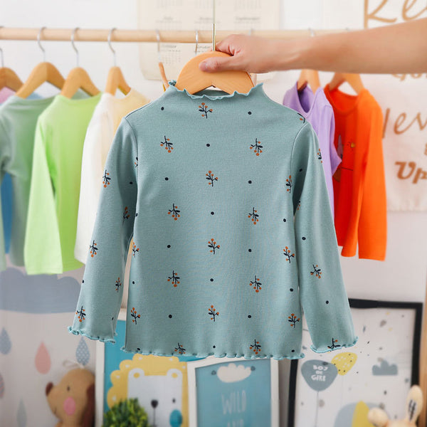 Girls Print Turtleneck T-Shirt Spring And Autumn Children's Cotton Long-Sleeve Basic Shirts Baby Kids Clothes New Top Tees WTB21 ZopiStyle
