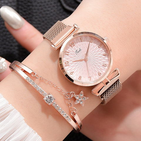 Luxury Women&#39;s Watches Set Elegant Female Wristwatches Magnetic Mesh Band Rose Woman Watch Bracelet montre femme reloj mujer ZopiStyle
