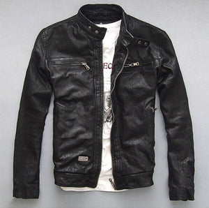 Free shipping.100% soft Sheepskin jacket,fashion men&#39;s genuine leather jacket,classic slim leather coat.plus size.Rider ZopiStyle