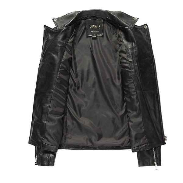 Free shipping.brand new black mens sheepskin jacket.biker soft genuine leather coat.fashion plus size style leather cloth ZopiStyle