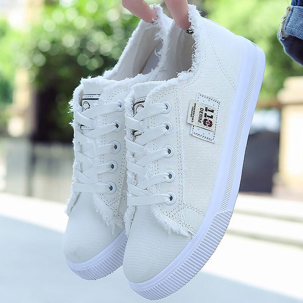 Women Canvas shoes Sneakers 2021 Hot Solid Lace-up Superstar Shoes for Girls Non-slip Size 35-42 Zapatillas mujer ZopiStyle