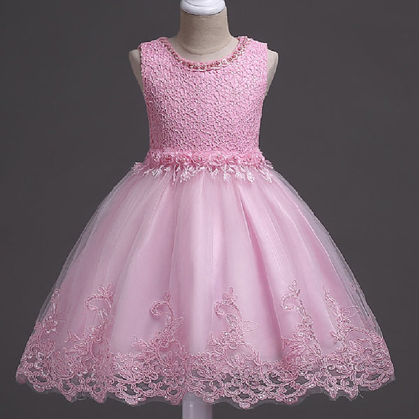 Girls Lace Flower Dress Pearls Children Wedding Party Dresses Kids Christmas Ball Gown Formal Baby Frocks Clothes Girl Carnival ZopiStyle