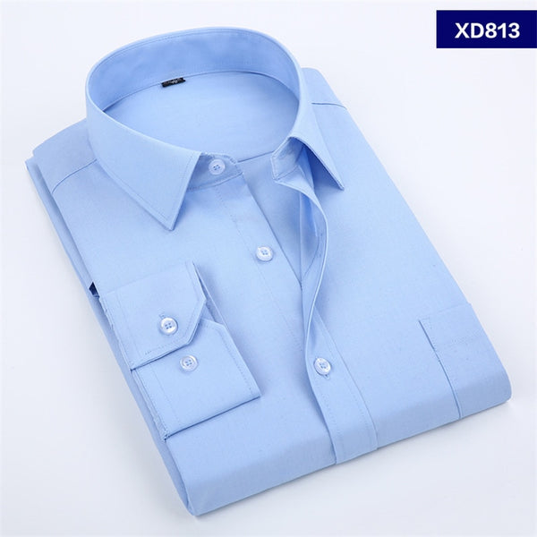 2022 New Men&#39;s Dress Shirt Solid Color Plus Size 8XL Black White Blue Gray Chemise Homme Male Business Casual Long Sleeved Shirt ZopiStyle