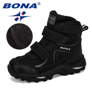 BONA  New Style Winter Boys Boots Children Shoes For Kids Sneakers Leather Boots Plush Warm Flat Ankle Boots Comfortable ZopiStyle