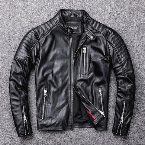 Free shipping.style soft mens motor biker leather Jacket,man Original genuine Leather coat.fashion homme slim sheepskin clothes ZopiStyle
