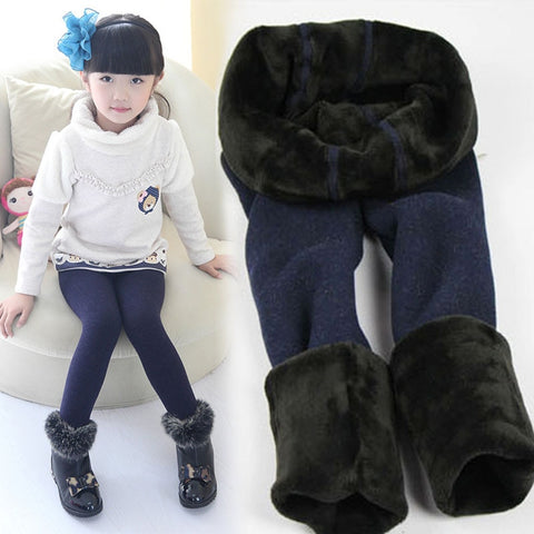 Winter Fur Girls Leggings Children Kids Thick Warm Elastic Waist Colorful Cotton Pants ZopiStyle
