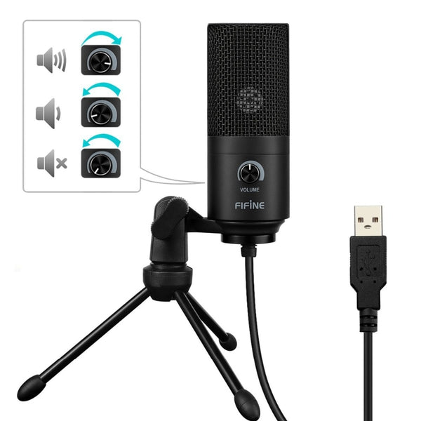 Fifine USB Condenser game Microphone For Laptop Windows Studio Recording  Built-in sound card ZopiStyle