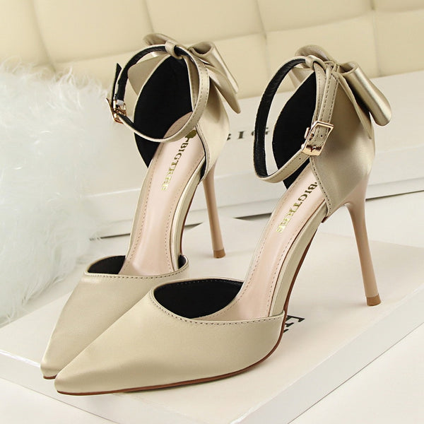 2019 Bow Women Shoes Pointed Toe Pumps Dress Shoes High Heels Boat Shoes Wedding Shoes tenis feminino Side with Plus size 34-43 ZopiStyle