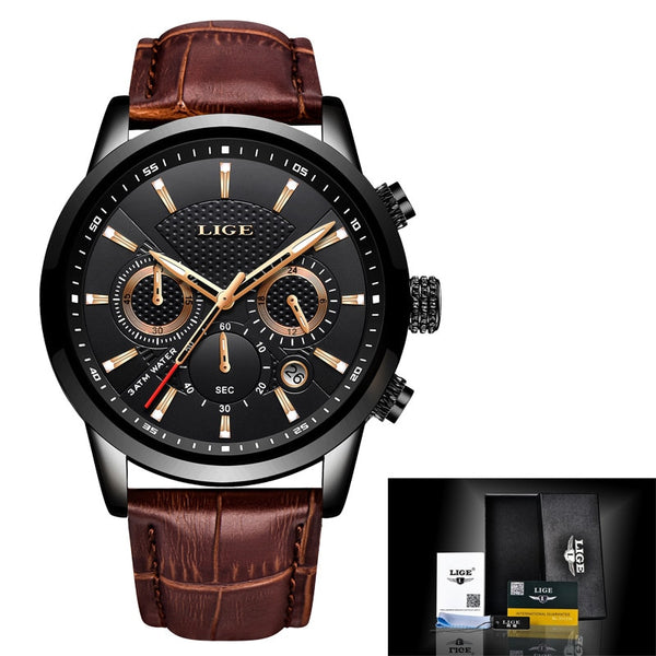 LIGE Men Watches 2022 New Fashion Leather Waterproof Luminous Top Brand Luxury Mens Quartz Wristwatch Men Relogio Masculino+box ZopiStyle