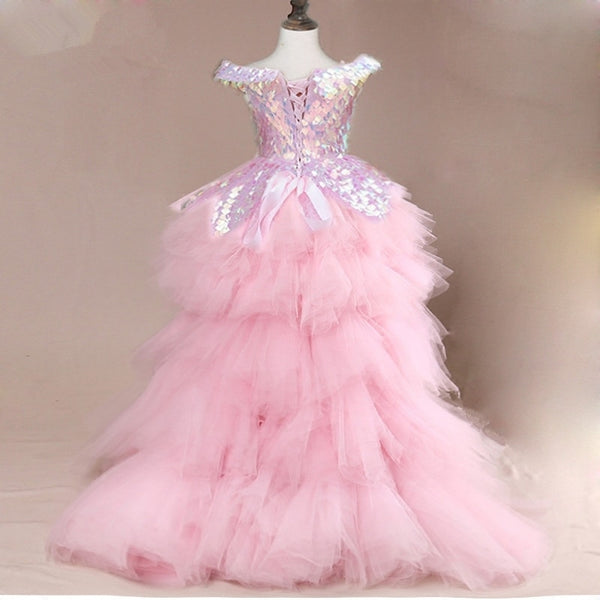 Flower Girl Dress Children Wedding Bridemaid Mermaid Dresses Kids Pink Tutu Sequin Gowns Girl Boutique Party Wear Elegant Frocks ZopiStyle