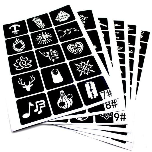 141pcs Small Reusable Henna Tattoo Stencil Sticker Set Temporary Airbrush Glitter Tattoo Templates for Face Body Painting ZopiStyle