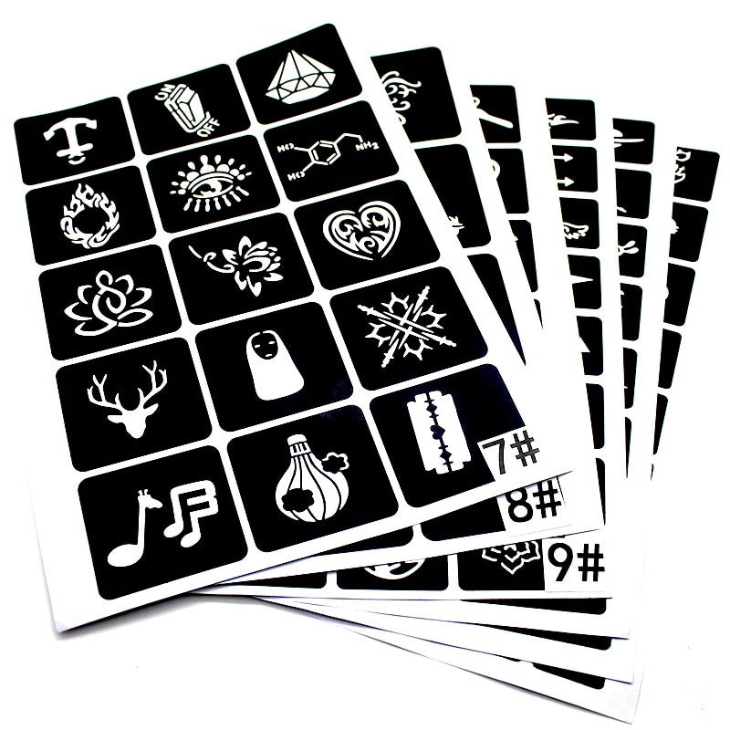 141pcs Small Reusable Henna Tattoo Stencil Sticker Set Temporary Airbrush Glitter Tattoo Templates for Face Body Painting ZopiStyle