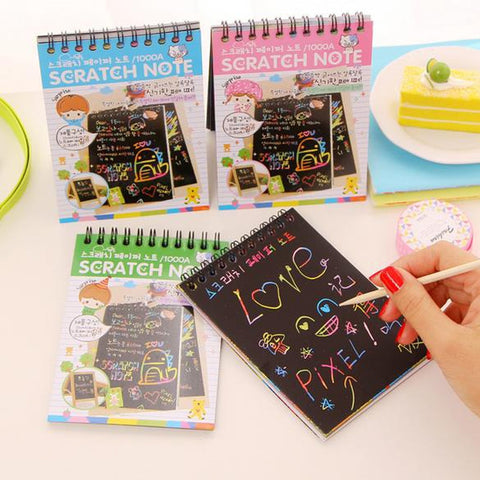 DIY Cute Kawaii Coil Graffiti Notebook Black Page Magic Drawing Book Painting Notepad for Kids Stationery Gift  4 colors ZopiStyle