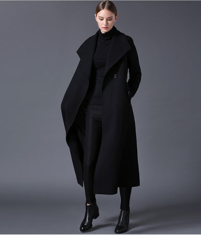 2019 winter women&#39;s wool coat lapel black dark blue long section listing ZopiStyle