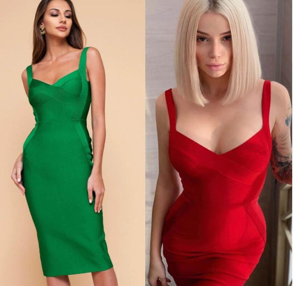 High Quality Pink Green Red Bodycon Knee Length Rayon Bandage Dress Evening Party Dress Vestidos ZopiStyle