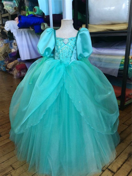 Little Mermaid Boutique Girls Princess Dress Gorgeous Girl Evening Party Gown Infant Fairy Mermaid Frock for Girls Long Red Wig ZopiStyle