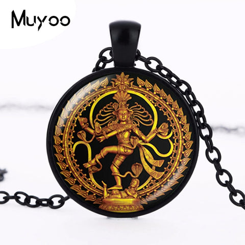 Golden Buddha Necklace Dance of Destruction Lord Shiva Pendant Glass Buddhist Jewelry Hindu Deity Spiritual Amulet Necklace HZ1 ZopiStyle