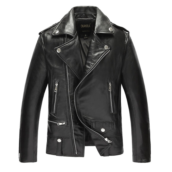 Free shipping.brand new black mens sheepskin jacket.biker soft genuine leather coat.fashion plus size style leather cloth ZopiStyle