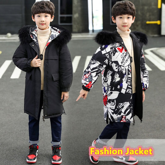 Teenage Boys Winter Jacket 2022 Children Double-sided Wear Hooded Outwear Kids Thicken Warm Coat For Boys 4 6 8 10 12 14 Years ZopiStyle