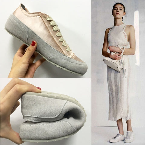 Koovan Women&#39;s Sneakers 2022 Satin Silk Strap White Shoes New Style Scrub Casual Shoes Women&#39;s Shoes Fashion ZopiStyle