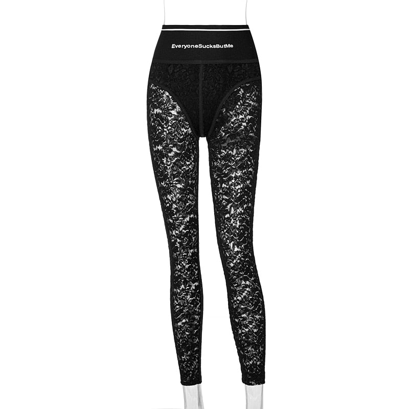 Lace Sexy Hook Flower Hollow Out traf trafaluc Skinny Slim Bodycon High Waist Fashion 2021 Summer women&#39;s Pants sets ZopiStyle