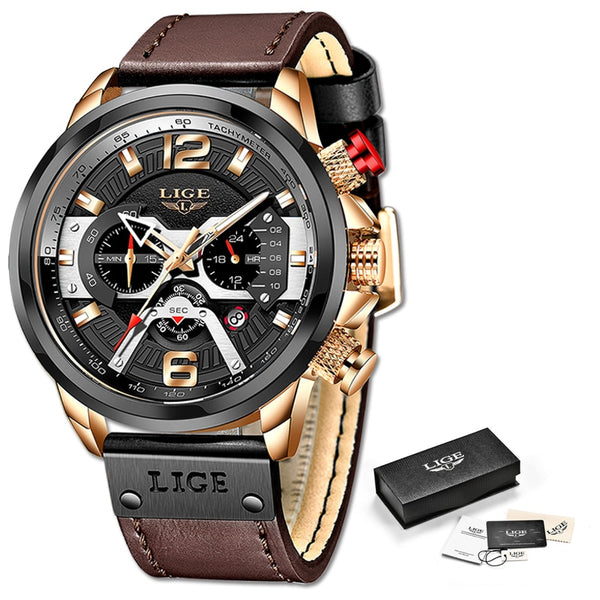 LIGE New Men Watches Top Brand Luxury Leather Chronograph Sport Watch For Mens Fashion Date Waterproof Clock Relogio Masculino ZopiStyle