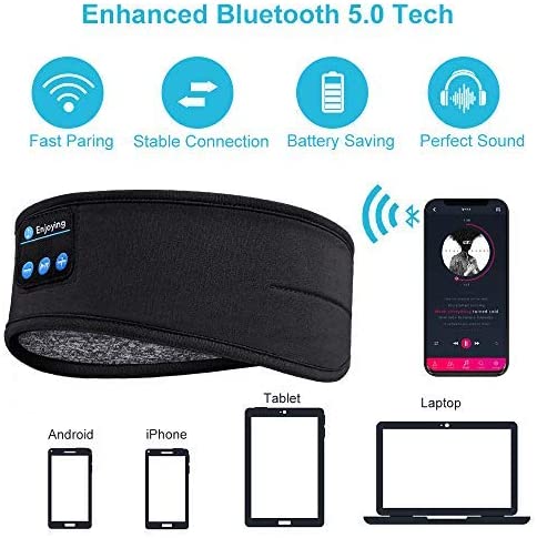 Bluetooth Sleeping Headphones Sports Headband Thin Soft Elastic Comfortable Wireless Music Earphones Eye Mask for Side Sleeper ZopiStyle