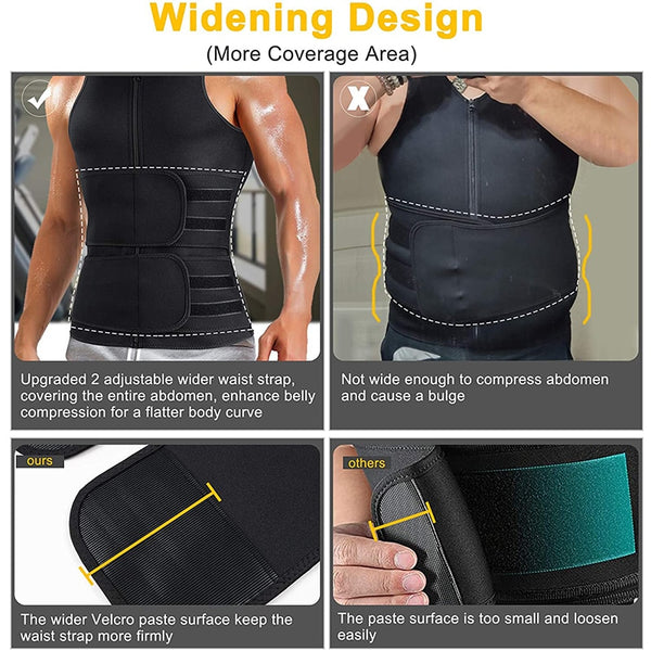 Sauna Waist Trainer Vest for Men Weight Loss Sweat Vest Double Tummy Control Trimmer Belts Neoprene Workout Upper Body Shaper ZopiStyle