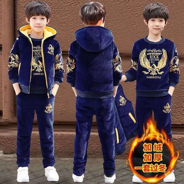 2022 winter Boys tracksuit Autumn Toddler Teenager Clothes tiger velvet jacket + Sweater + Pant Children Kids 8 9 10 11 12 year ZopiStyle